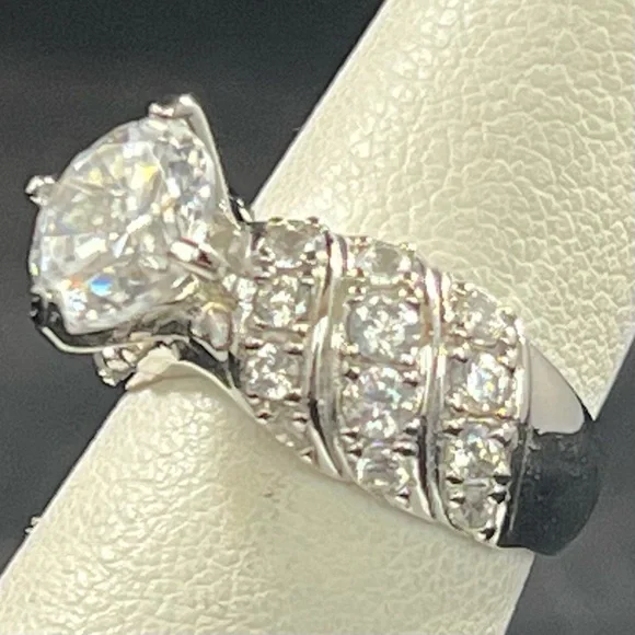 Ornate CZ Solitaire Sterling Silver Ring